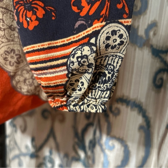 Anthropologie Meadow Rue Blue Orange Silk Blossom Blouse Women's Size Medium - Picture 3 of 10